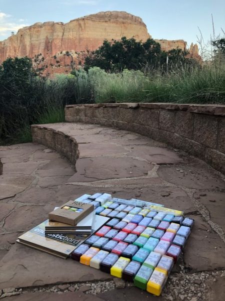 unused encaustic wax blocks placed on steps